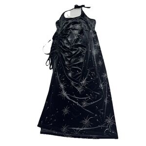 Cider Women Black Velvet Fireworks Drawstring Ruched‎ Halter Dress Size 1XL